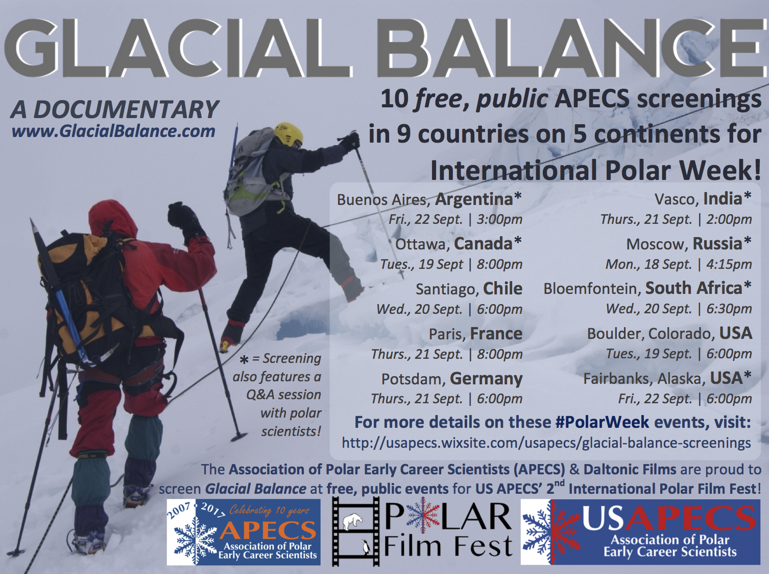 APECS Glacial Balance screenings poster 2017